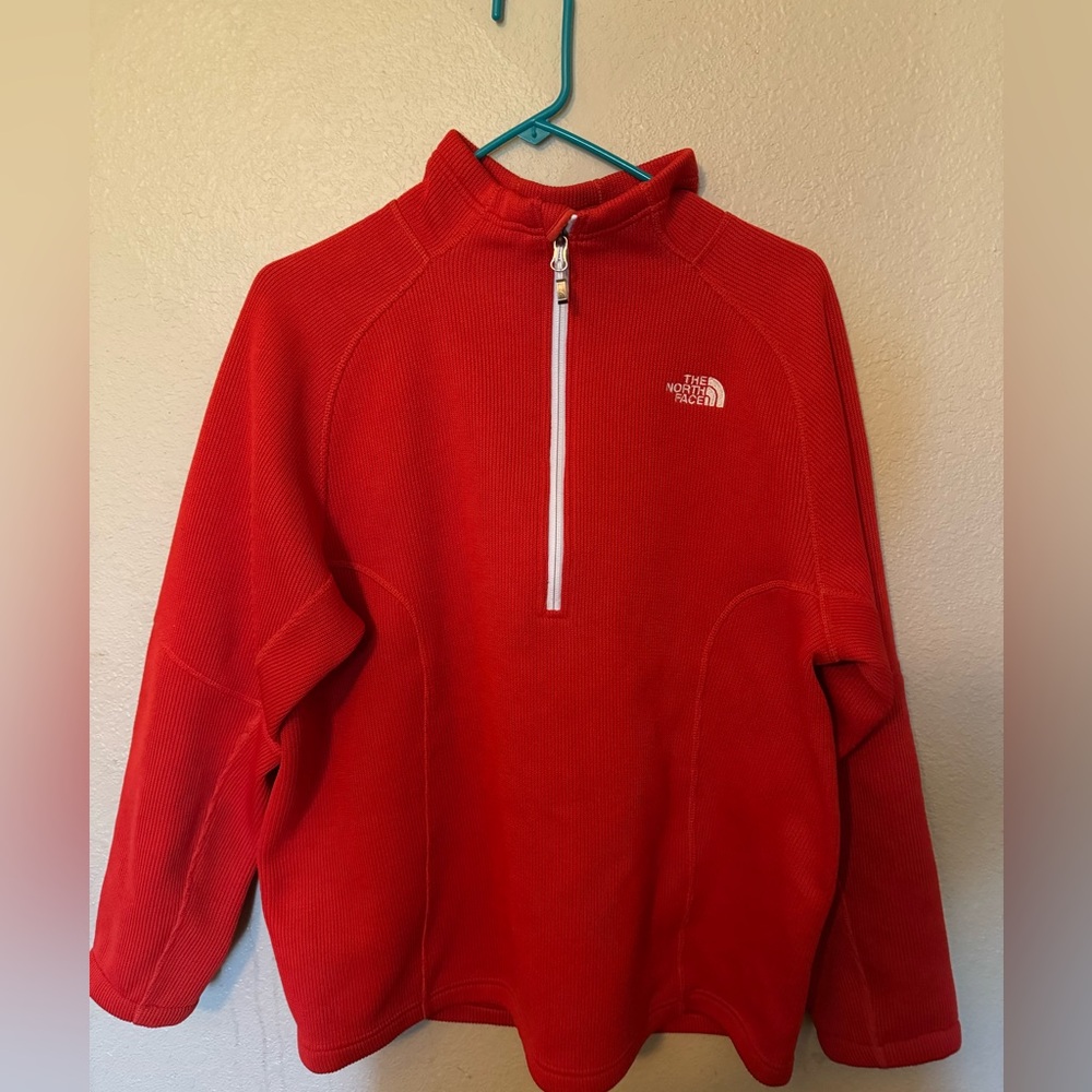Red north face half zip/no tears or stains